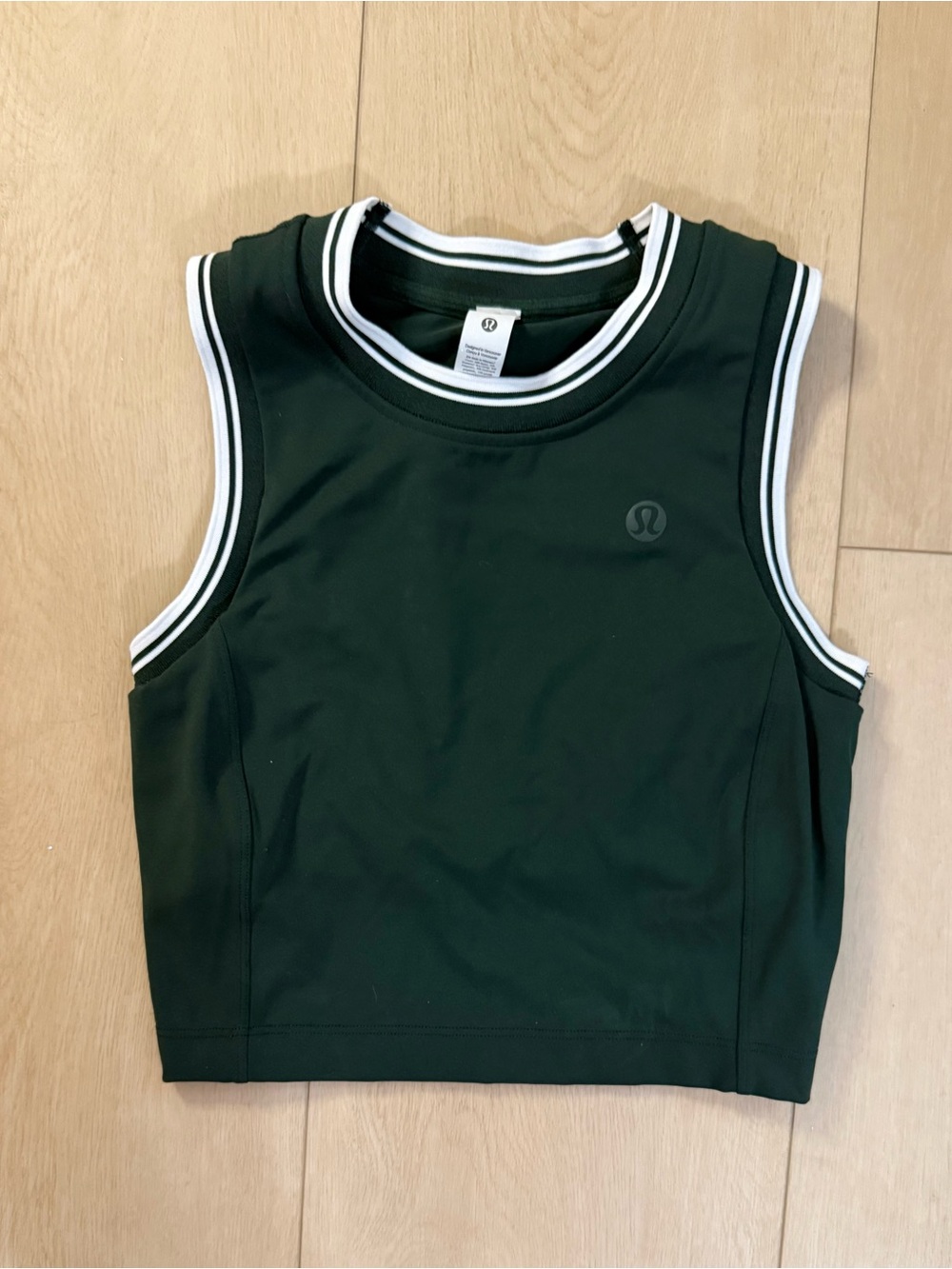 lululemon athletica Forest Green Cropped Tank with White-Trim Neckline - Picture 2 of 3